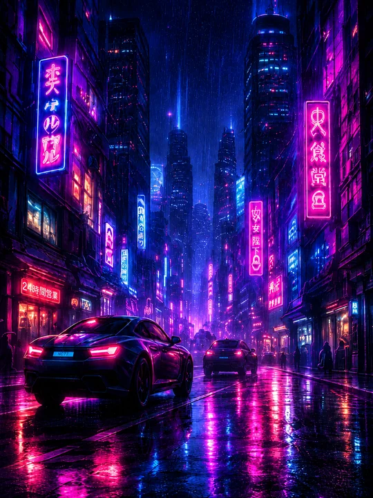 AI-generated neon cyberpunk street